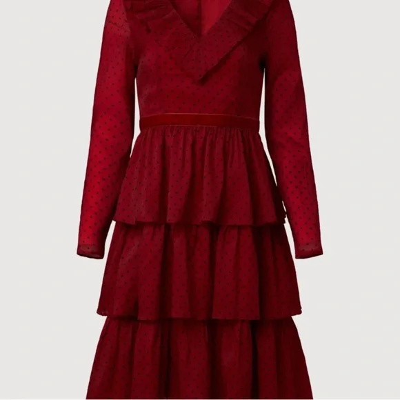 Rachel Parcell Burgundy Ruffled Tiered Midi Dress Long Sleeve V-Neck Size 4 NWT - Picture 3 of 12